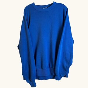 VTG Jerzees Sweatshirt Adults 2XL Blue Blank Crew Neck Long Sleeve Cotton Poly